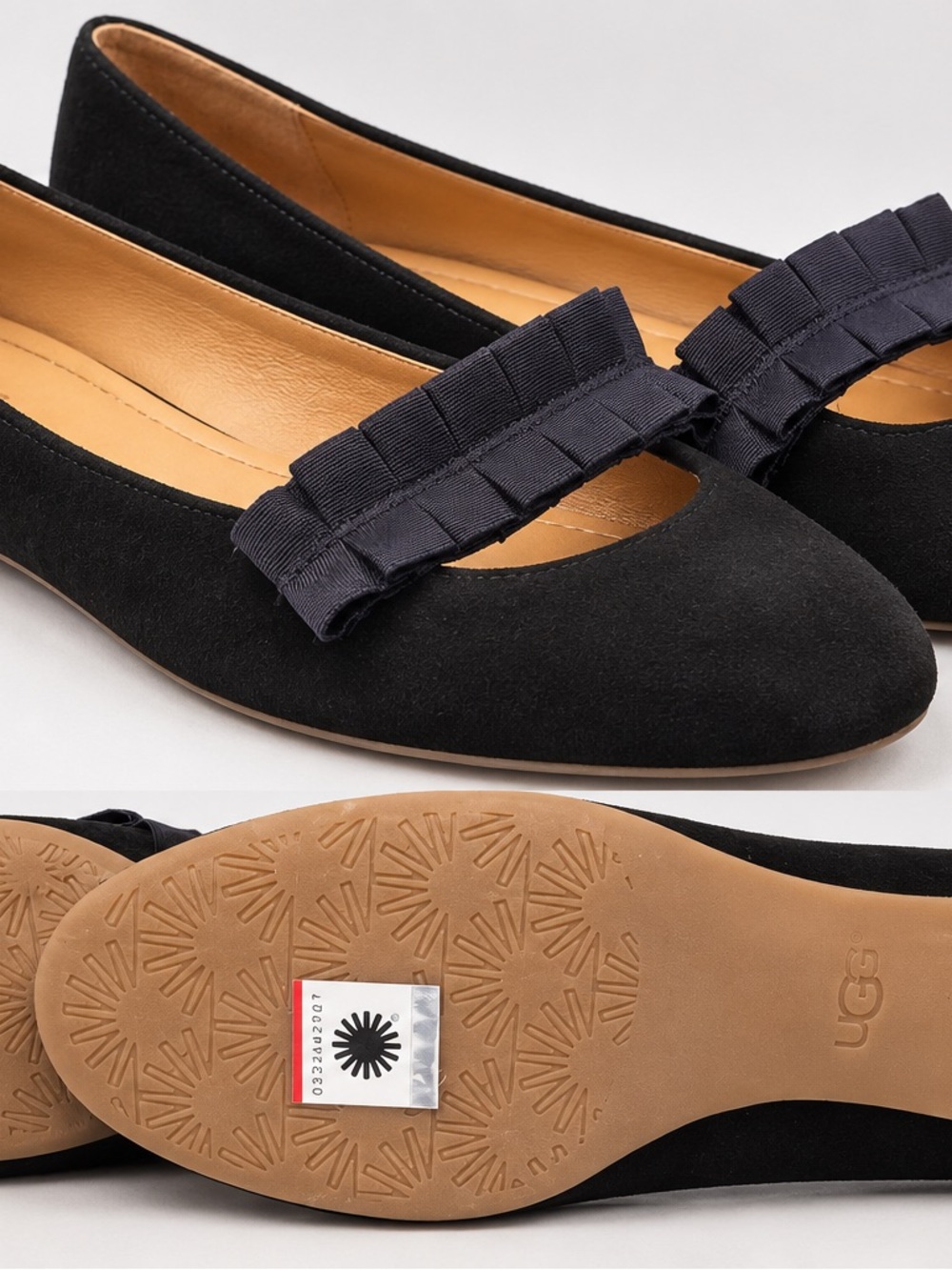 UGG Black Suede Ribbon Bow Flats - Women - Picture 3 of 3